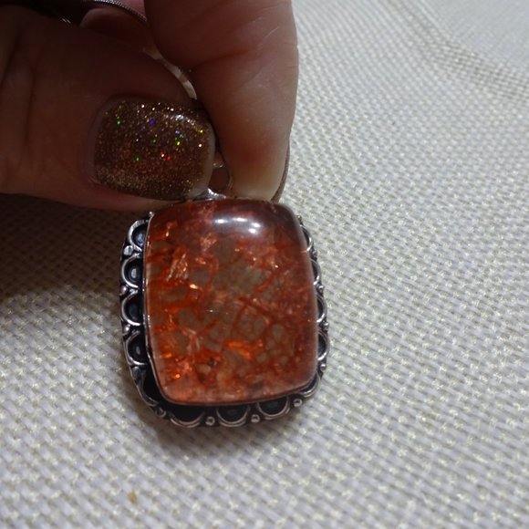 Beautiful "CORAL DRAGONS VEIN AGATE" Handmade Sterling Pendant/Chain #513B - Picture 2 of 3